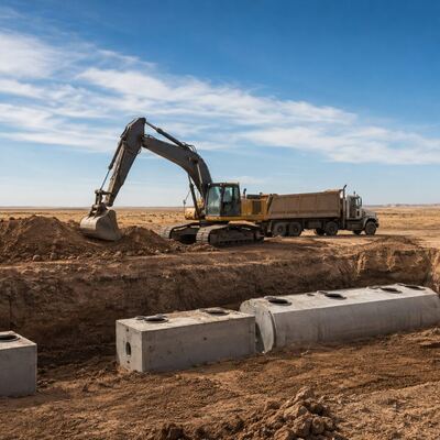A large-scale septic system excavation for a commercial or multi-bedroom property
