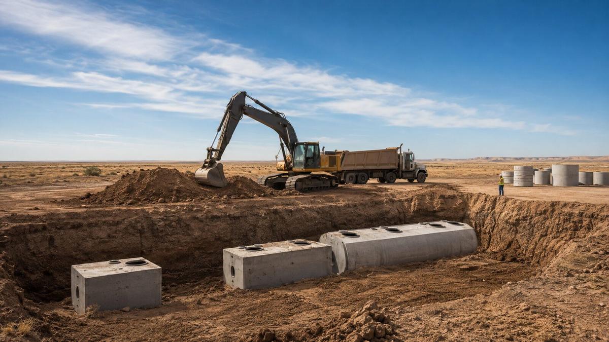 A large-scale septic system excavation for a commercial or multi-bedroom property